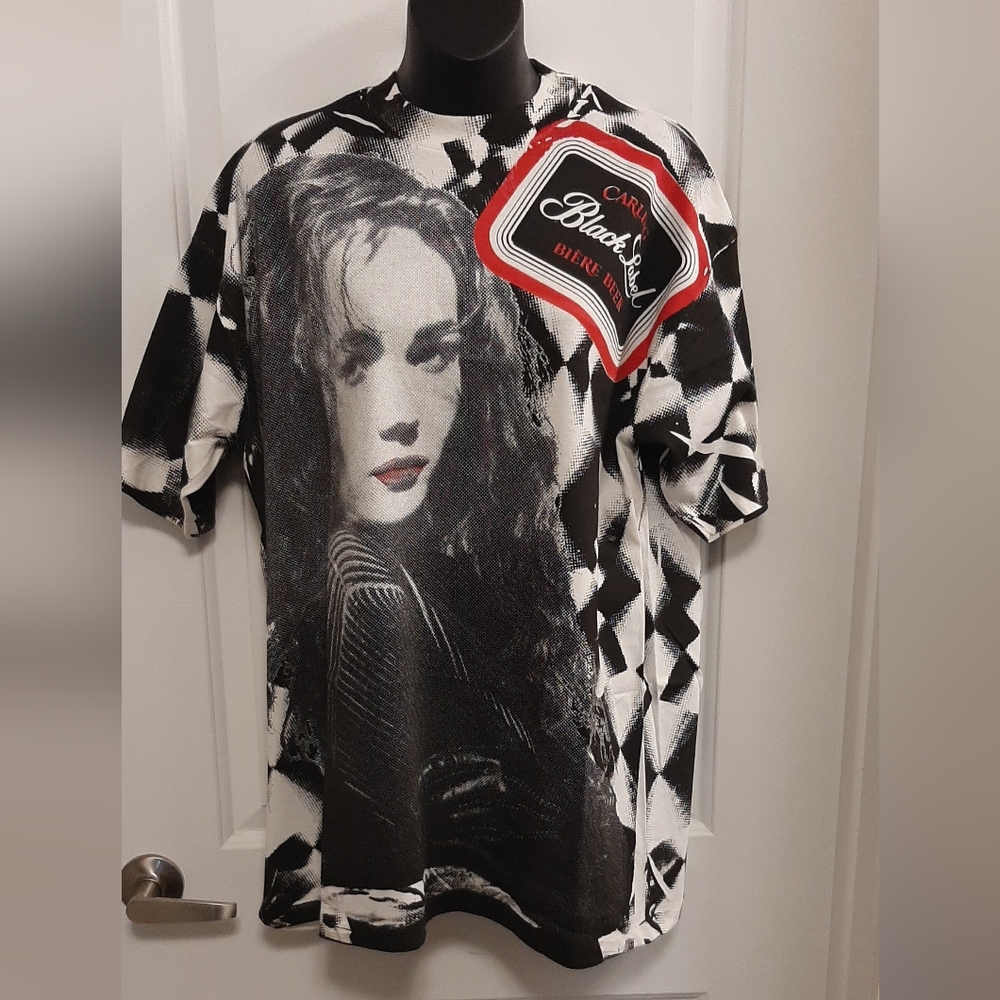 Vtg Carling Black Label Beer All Over Print Sexy Rare T-Shirt Single Stitch NOS